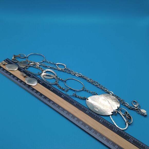 Chico's Necklace Belt Combo Matching Earrings, Hammered Silver Tone, Belt 43" - Picture 9 of 12